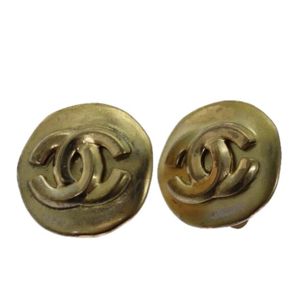 CHANEL COCO Mark Earring metal Gold CC Auth hk1464 - Picture 1 of 14